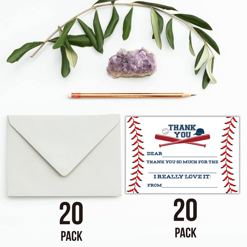 TENTADO Baseball Thank You Cards, Baseball Thank You Cards with Envelopes, Kids Fill in the Blank Thank You Cards, 20 Count with Envelopes, 4X6 inch. - Image 4